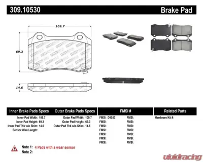 StopTech High-Performance Brake Pads for Honda Civic 2006-2011, 309.1053 - 309.10530