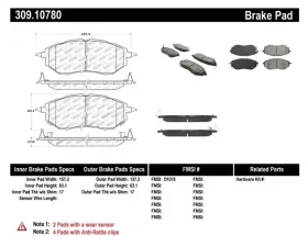 StopTech Brake Pads, Front, Ceramic, Black, Ford Mustang 2015-2023, 309.1078