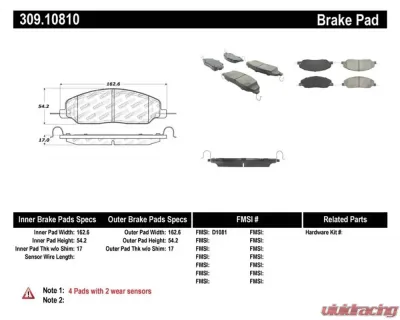 StopTech Brake Pads - Performance for Ford Mustang 2015-2023, Red 309.1081 - 309.10810