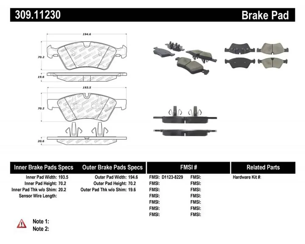 StopTech Brake Pads for Ford Mustang 2015-2023, Ceramic, Front, 309.1123 - 309.11230