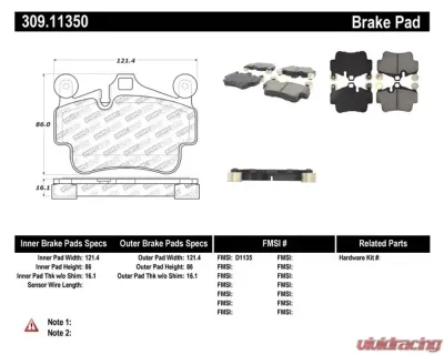 StopTech Brake Pads - Front, Ceramic, Black for Ford Mustang 2015-2020 309.1135 - 309.11350