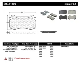 StopTech Brake Pads - Performance, Front, Red, for Ford Mustang 2015-2023 309.1149