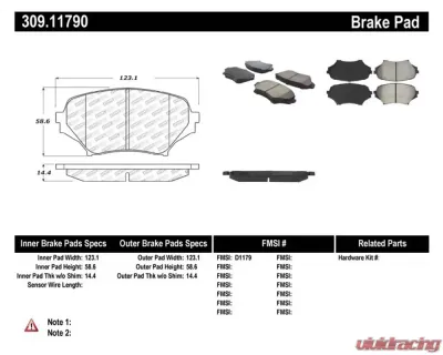 StopTech Brake Pads - Performance for Ford Mustang 2015-2022, Red, 309.1179 - 309.11790