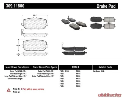 StopTech Brake Pads - Front - Red - Ford Mustang 2015-2020 - 309.118 - 309.11800