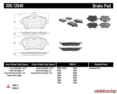 StopTech Brake Pads, Ceramic, Front, for Honda Civic 2006-2011, 309.1204 - 309.12040