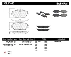 StopTech Brake Pads - Front, Ceramic, Red, Compatible with Ford Mustang 2015-2023, 309.1308