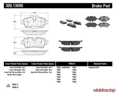StopTech Performance Brake Pads for Honda Civic 2006-2011, Red 309.1309 - 309.13090