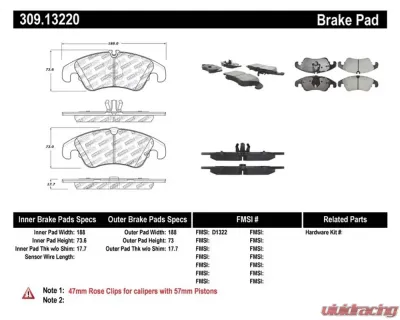 StopTech Brake Pads - Front, Ceramic, Red, for BMW 3 Series 2007-2013, 309.1322 - 309.13220
