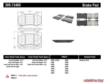 StopTech Brake Pads - Front, Ceramic, Black, Ford Mustang 2015-2023, 309.1346 - 309.13460
