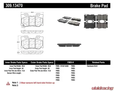StopTech Brake Pads - Front, Ceramic, Red, Ford Mustang 2015-2023, 309.1347 - 309.13470