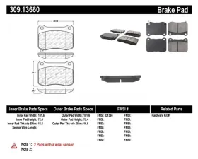 StopTech Brake Pads, Front, Red, for Honda Civic 2016-2021, 309.1366