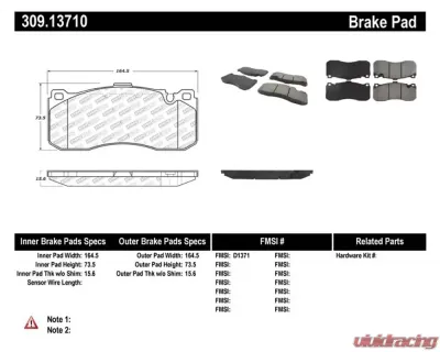 StopTech Brake Pads - Front, Ceramic, Black, Ford Mustang 2015-2023, 309.1371 - 309.13710