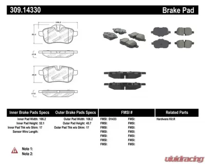 StopTech Brake Pads - Front, Ceramic, Red, for Honda Civic 2006-2011, 309.1433 - 309.14330