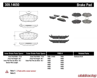 StopTech Brake Pads for Ford Mustang 2015-2023, Ceramic, Front, 309.1465 - 309.14650