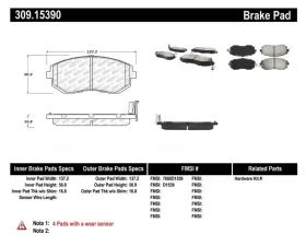 StopTech Brake Pads - Front, Performance, Red, Ford Mustang 2015-2023, 309.1539