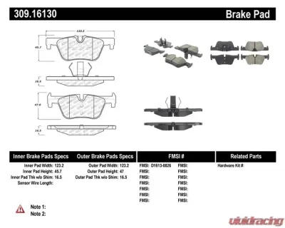 StopTech Brake Pads - Performance for Honda Civic 2006-2011, Front, 309.1613 - 309.16130