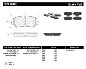 StopTech Brake Pads - Front, Ceramic, Red for Ford Mustang 2015-2023 309.164