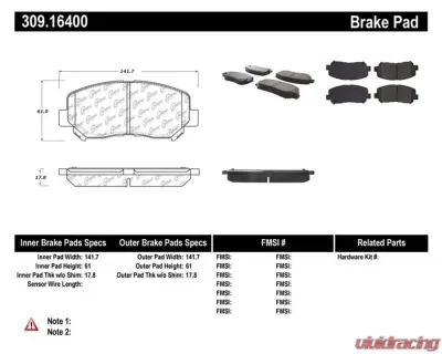 StopTech Brake Pads - Front, Ceramic, Red for Ford Mustang 2015-2023 309.164 - 309.16400
