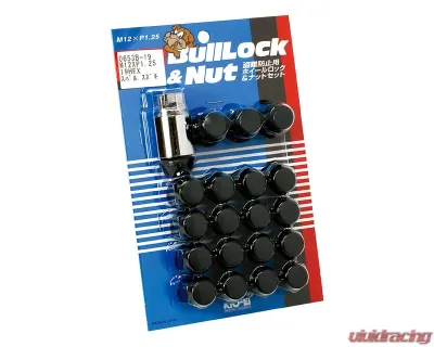 Project Kics Black 19HEX M12x1.25 Bull Lock & Lug Nut Set - 0653B-19