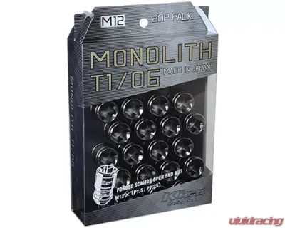 Project Kics Monolith T1/06 Glorious Black 12x1.25 Lug Nut Set 20 Pieces - MN03GK