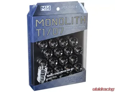 Project Kics Monolith T1/07 Glorious Black 14x1.50 Lug Nut Set 20 Pieces - MN04GK