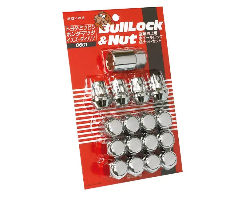 DONTPANIC TYPE-01 FULL ＋1.5 Project Kics Chrome 21HEX M12x1.5 Bull Lock & Closed Nut Set 0601