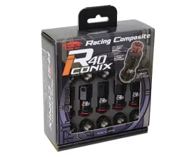 Project Kics R40 Iconix Black M12x P1.25 Lug Nut Set w/ Aluminum Black Cap 20 Pieces