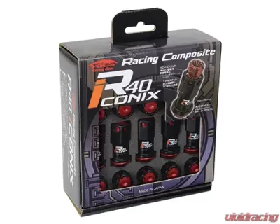 Project Kics R40 Iconix Black M12x P1.5 Lug Nut Set w/ Aluminum Black Cap 20 Pieces - RIA-01KK