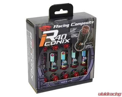 Project Kics R40 Iconix Neochro M12x P1.5 Lug Nut Set w/ Aluminum Black Cap 20 Pieces - RIA-01NK