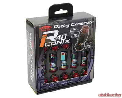 Project Kics R40 Iconix Neochro M12x1.25 Lock & Lug Nuts Set With Aluminum Black Cap - RIA-13NK