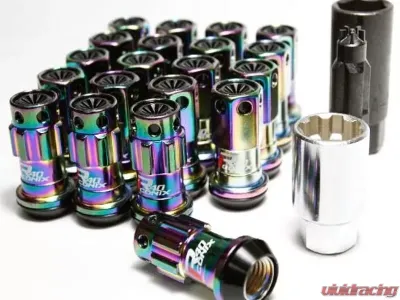 Project Kics R40 Iconix 14x1.25 Lug Set Neochrome with Red Caps - RIA-15NR