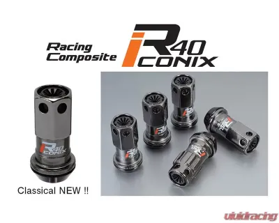 Project Kics R40 Iconix Black Chrome M12 x P1.25 Lock & Nut Set w/ Black Plastic Cap - RIF-13CK