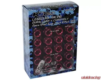 Project Kics Leggdura Racing Red 53mm M12 x P1.25  (RL53) Shell Type Lock & Nut Set - RL53-13R