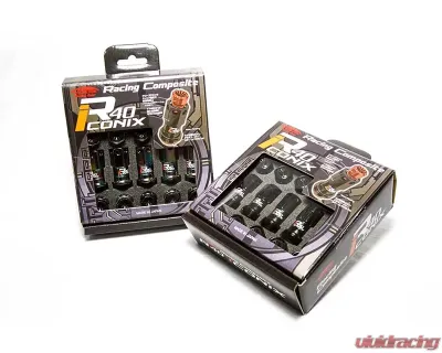 Project Kics R40 iCONIX Black Chrome M12x1.50 20-Piece Lug Nut Set with Black Plastic Cap - RIF-01KK