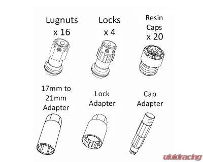 Project Kics R40 iCONIX M12x1.25 Black Chrome Lock & Lug Nuts Set with Black Plastic Cap - RIF-13KK