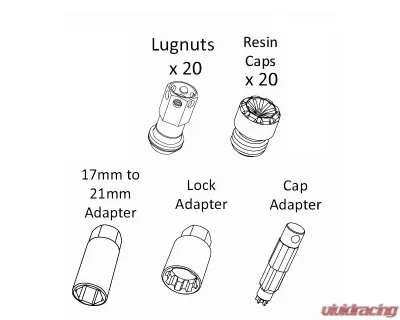 Project Kics R40 iCONIX Black Chrome M12x1.50 20-Piece Lug Nut Set with Black Plastic Cap - RIF-01KK