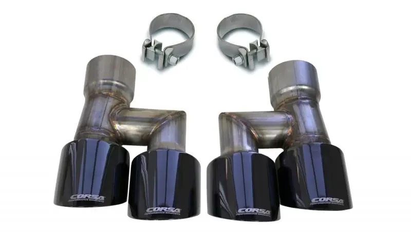 Corsa Performance Twin 4.0" Black PVD Pro-Series Tip Kit Ford Mustang No Valves 2018-2022 - 21038BLK