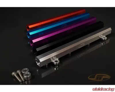 JM Fabrications Evo 10AN Billet Fuel Rail Anodized Black - EVO-FUELRAIL-01