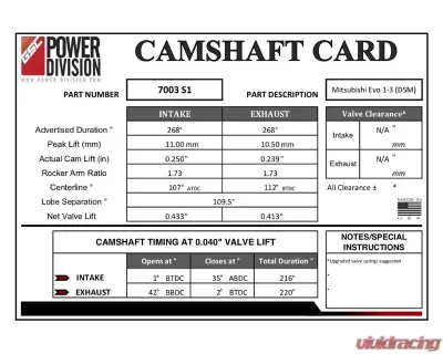 GSC Power-Division 268/268 Billet S1 Camshafts Eagle Talon | Mitsubishi | Plymouth 90-99 - 7003S1