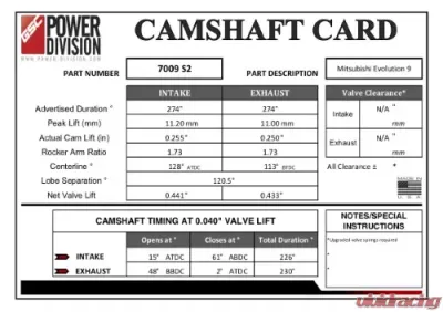 GSC S2 Camshaft Kits Mitsubishi EVO 9 Mivec 06-07 - 7009S2