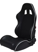 Cipher Auto Black w/ White Piping Synthetic Leather Racing Seats - Pair                                     - CPA1031PBK-W - Image 2
