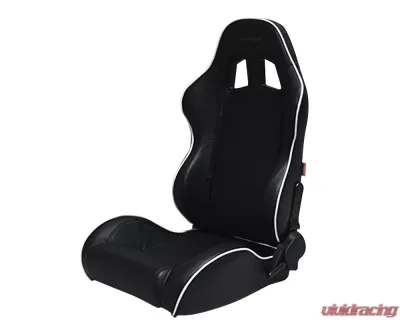 Cipher Auto Black w/ White Piping Synthetic Leather Racing Seats - Pair - CPA1031PBK-W