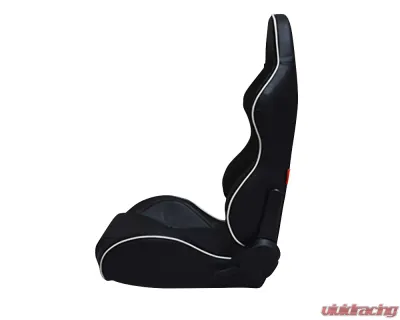 Cipher Auto Black w/ White Piping Synthetic Leather Racing Seats - Pair - CPA1031PBK-W