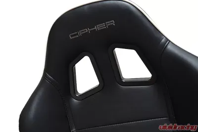 Cipher Auto Black w/ White Piping Synthetic Leather Racing Seats - Pair - CPA1031PBK-W