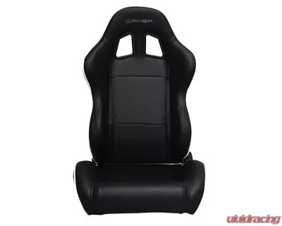 Cipher Auto Black w/ White Piping Synthetic Leather Racing Seats - Pair - CPA1031PBK-W