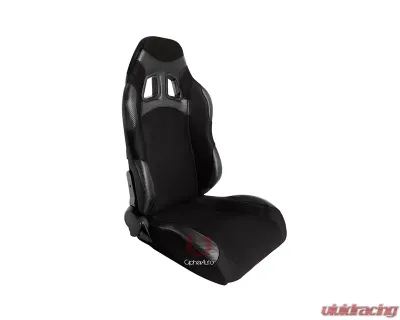 Cipher Auto Wide Version|Black Premium Cloth w/ Carbon Fabric Patch Racing Seats - Pair - CPA1007FBKWV