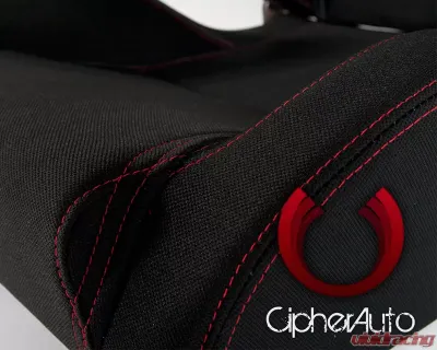 Cipher Auto Black Cloth w/ Red Stitching Racing Seats - Pair - CPA1016FBK-R