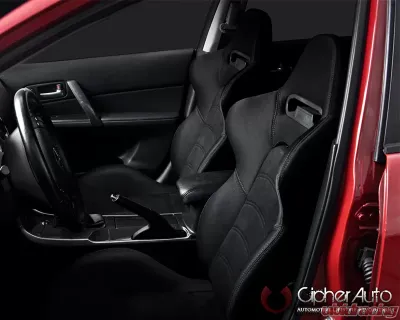 Cipher Auto Black Cloth w/ Gray Stitching Racing Seats - Pair - CPA1019FBK-G