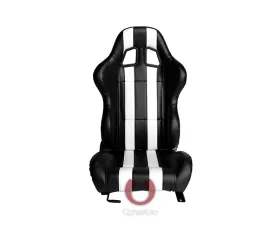 Cipher Auto Black w/ White Stripes Synthetic Leather Racing Seats - Pair