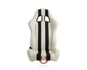 Cipher Auto White w/ Black Stripes Synthetic Leather Racing Seats - Pair